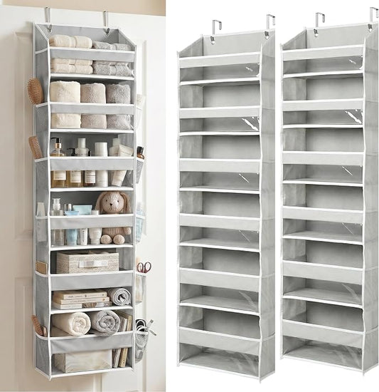 HOMELUX THEORY UPGRADED 6 Tiers Over The Door Organizer Hanging - 100D EXTRA THICK & 50lbs HUGE CAPACITY, 12 Side Mesh Pockets Over The Door Shoe Organizer, Hanging Closet Organizer (Light Gray, 2pc)