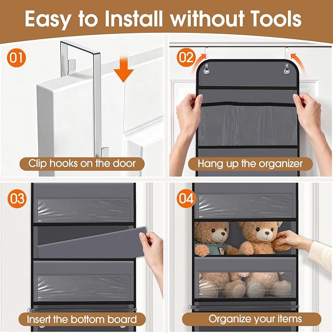 Over The Door Organizer Storage behind Door Hanging Organizer for Nursery | 6 Tier, Detachable, Clear Window, Sturdy Construction, Space-Saving Storage for Closet, Bedroom, Bathroom & Nursery