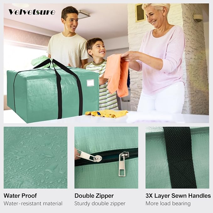 6 Pack Heavy Duty Extra Large Moving Bags W/Backpack Straps - Strong Handles & Zippers, Storage Totes For Space Saving, Fold Flat, Alternative to Box and Bin (40 gal, Teal)