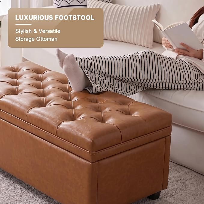 Mangodan 43 Inch Storage Ottoman, Tufted Ottoman with Storage | End of Bed Ottomans for Living Room, Bedroom, Modern Entryway Benchs