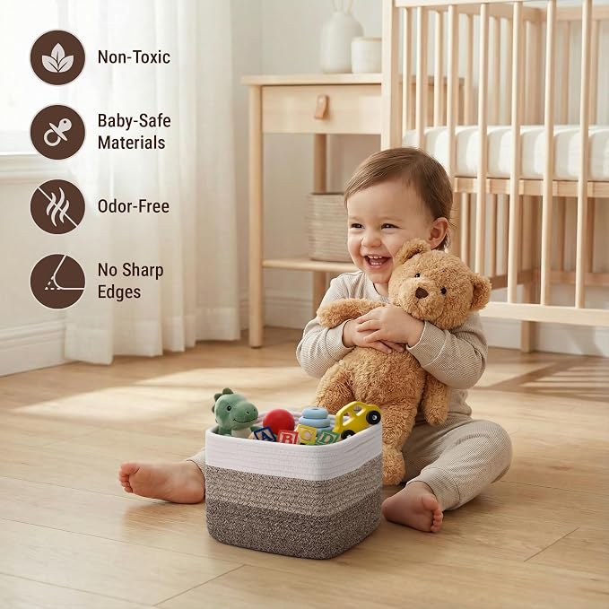5-Pack Storage Cubes Woven Rope Baskets, 2 Sizes Organizer Bins | Ideal for Closet, Shelf, Bookshelf, Nursery, Changing Table, Cube Storage Bins, Storage Baskets for Bathroom Toy & Home
