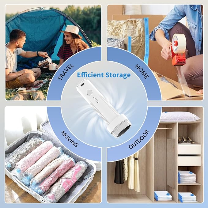 CC Store Travel Electric Vacuum Pump for Vacuum Storage Bags | Travel Air Pump with USB-C Charging , Portable Vacuum Sealer for Clothes , Blankets and Bedding (Bags Not Included)