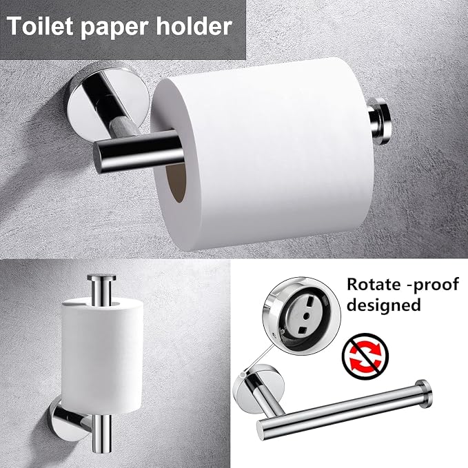 5 Pieces Polished Chrome Bathroom Hardware Accessories Set, SUS304 Stainless Steel 24 Inch Bath Towel Bar Set, Round Bathroom Towel Holder Set, Towel Racks for Bathroom Wall Mounted
