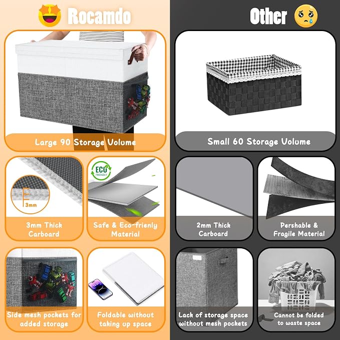 Large Toy Storage Box with Lid & Dividers, Kids Toy Chest, Gray and White | Toy Box for Boys, Girls, Nursery, Bedroom, Living Room, Playroom, 25 x 13 x 16 inches