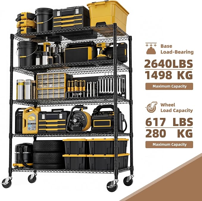 M MZG 5-Shelf Heavy Duty Garage Shelving Wire Adjustable Storage Rack for Kitchen Laundry Bathroom Pantry 3300 lbs Capacity Black 23.6 x 53.2 x 73.6 Inch