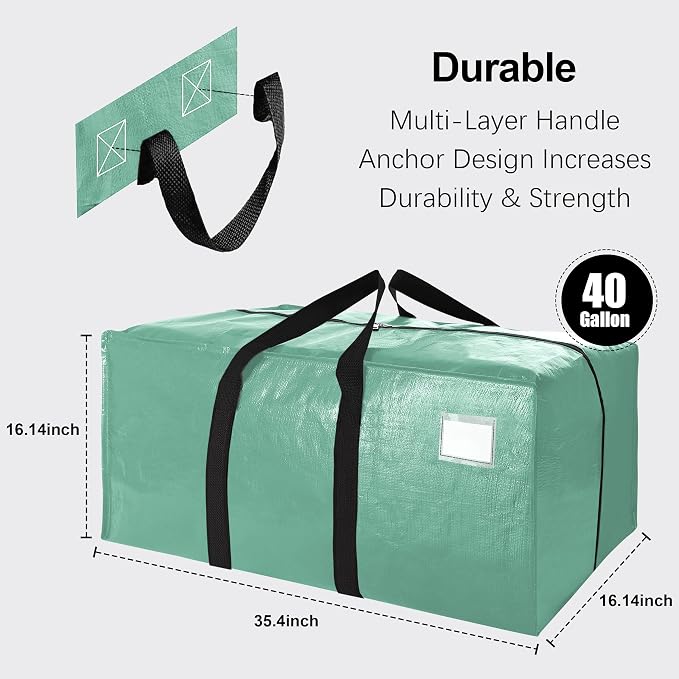 6 Pack Heavy Duty Extra Large Moving Bags W/Backpack Straps - Strong Handles & Zippers, Storage Totes For Space Saving, Fold Flat, Alternative to Box and Bin (40 gal, Teal)