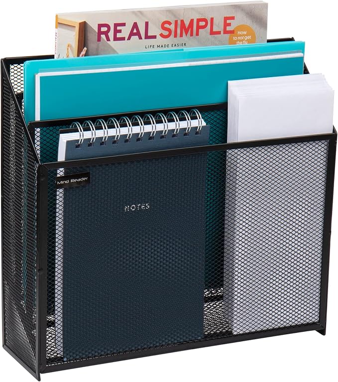 Mind Reader Vertical File Storage, Desktop Organizer, Workspace, Office, Metal Mesh, 12.5"L x 3.75"W x 11.5"H, Black