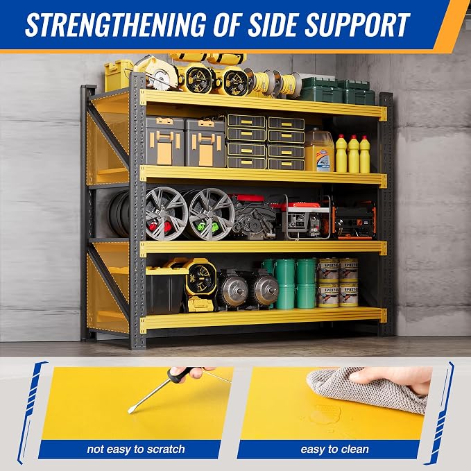 BYBYNSOE 48" W Storage Shelves 3000lbs Garage Metal Shelving Heavy Duty Garage Shelves Adjustable Storage Shelves for Industrial, Factory (Black Yellow, 48" W X 24" D X 69" H)
