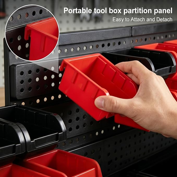 60Pcs Plastic Wall Mounted Storage Bins Parts Rack Nuts And Bolt Bins Organizer For Shop Garage for Screws, Nuts, Bolts, Nails, Beads, and Small Hardware Parts(RED+BLUE+BLACK, 60)