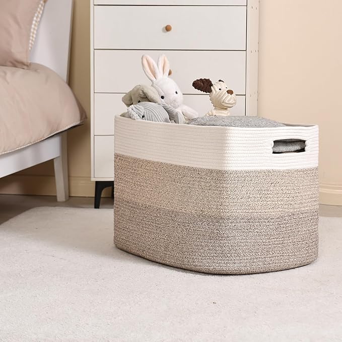 ICERZCZ Extra Large Blanket Basket for Living Room Gradient Brown 25x16x16 | Extra Large Rectangular Storage Basket for Toys, Clothes, Shoes, Living Room, Bedroom, Nursery, Kid's Room
