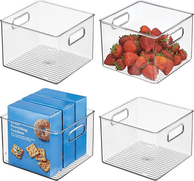 iDesign Clear Plastic Storage Bins, 4-Pack | For Kitchen Pantry and Fridge, For Cabinets and Shelves