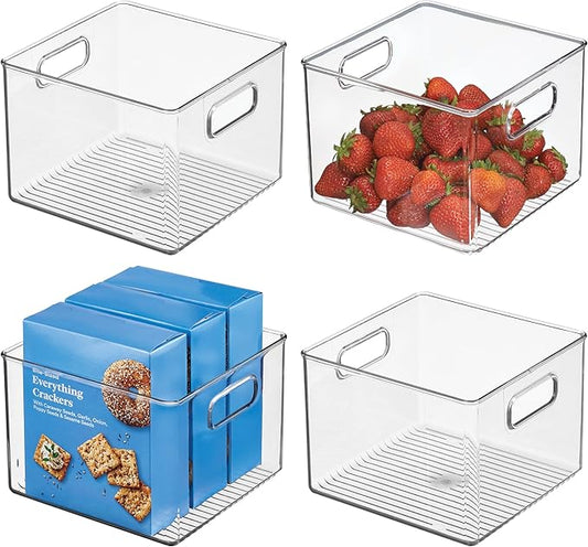 iDesign Clear Plastic Storage Bins, 4-Pack | For Kitchen Pantry and Fridge, For Cabinets and Shelves