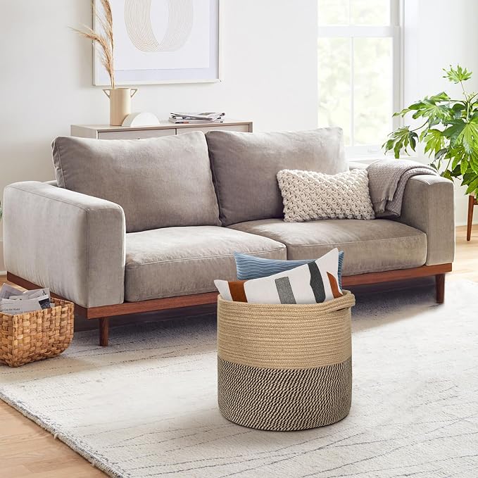 MEGASKET Large Wicker Storage Basket, 16" x 14" Woven Baskets for Storage, Blanket Storage for Living Room, Big Round Wicker Bin for Laundry, Pillows, Towels, Shoes, Dog Kids Toy Box, Home Decor