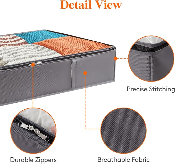 Lifewit 6 Packs Under Bed Storage Containers, Large Capacity Blanket Storage Bags with Reinforced Handles, Organization and Storage for Clothes, Sheets, Towels, Bedroom, Closet, College Dorm, Grey