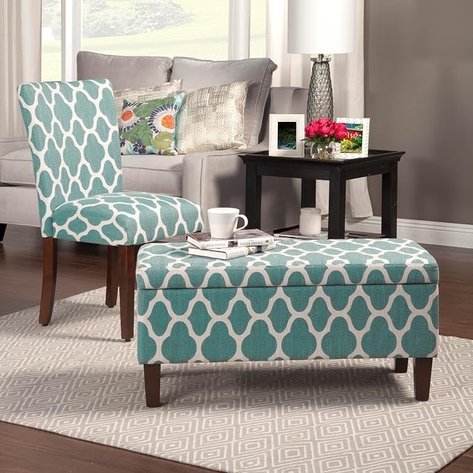 HomePop 36" Storage Ottoman Bench with Hinged Lid - Teal Geometric