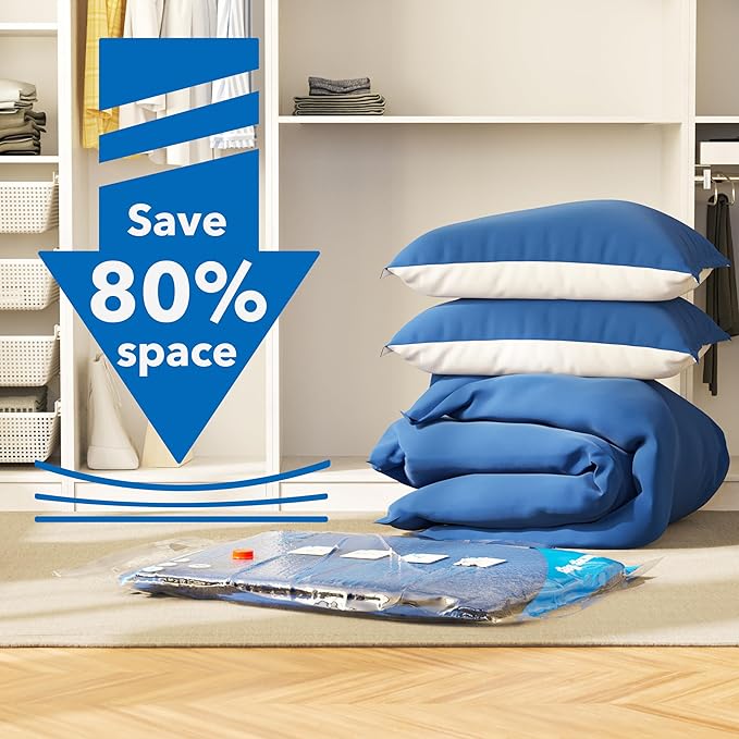 Vacuum Seal Bags for Clothing Travel & Home Storage, travel vacuum bags with pump, Store Blankets, Comforters, Pillows, Seasonal Clothes Compactly,8 Pack With Electric Pump