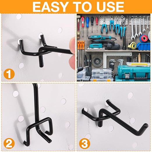 100 Pcs Peg Board Shelving Hooks Stainless Steel Hanging Board Pegs Wall Display Hooks Bulk for 1/8 1/4 Garage Storage Organizer Accessories (2.8 Inch,Black)