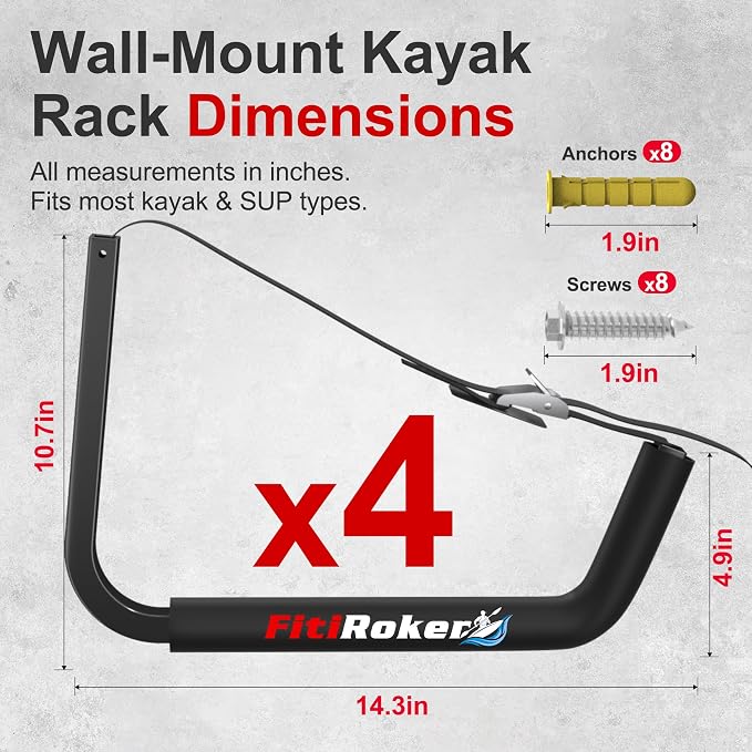 Kayak Storage Rack 120LB Wall Mounted Kayak Hook | EVA Padded Garage Storage Mount for Canoes, Paddle Boards, Ladders and Bikes Indoor Outdoor Organization