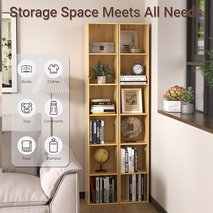Cube Shelf Organizer, 6 Cube Oak Open Shelf, Freestanding 6-Tier Low Bookcase, DVD Shelf & Lego Display for Living Room, Bedroom, Home Office, Decor & Storage