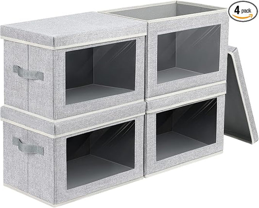 Homsorout Fabric Storage Bins with Lids, Large Storage Cubes with Window, Fabric Storage Baskets Bins for shelves, Closet Storage Boxes for Clothes, Towel, Office, 4 Packs, Blended