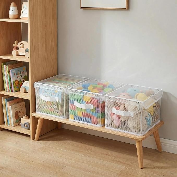 3-Pack 1 1.8"×9.45"×6.7" Clear Storage Bins with Lids & Handles, Foldable | Clear PVC transparent design,11 lbs load-bearing capacity,Kids toys/books/stuffed animal storage