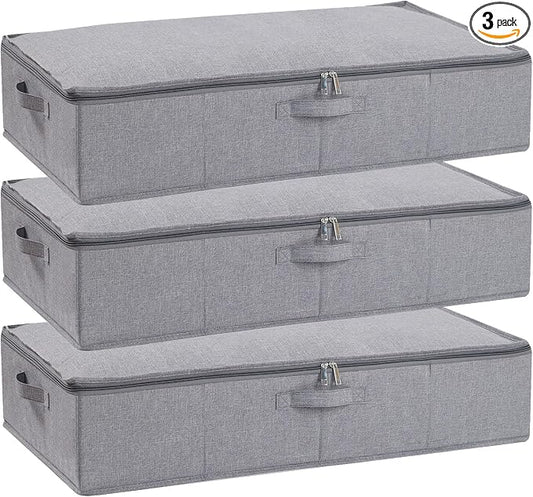 Under Bed Storage Container,Grey,23.6x11.8x5.9 Inch,3 Pack | Underbed Storage Organizers, Foldable Clothes Container,Clothes Bins with Lid and Handles for Blanket,Pillows,Shoes