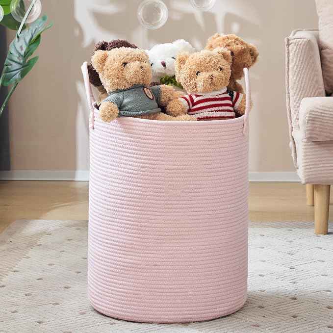 YOUDENOVA Cotton Rope Laundry Hamper Basket, 58L Blanket Basket for Nursery | Large Woven Laundry Hamper with Sturdy Handles, Collapsible Home Decor Laundry Basket for Laundry, Clothes, Toys in Bedroom