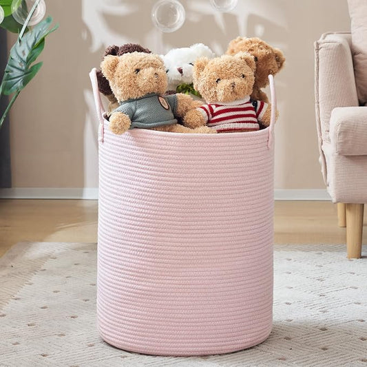 YOUDENOVA Cotton Rope Laundry Hamper Basket, 58L Blanket Basket for Nursery | Large Woven Laundry Hamper with Sturdy Handles, Collapsible Home Decor Laundry Basket for Laundry, Clothes, Toys in Bedroom