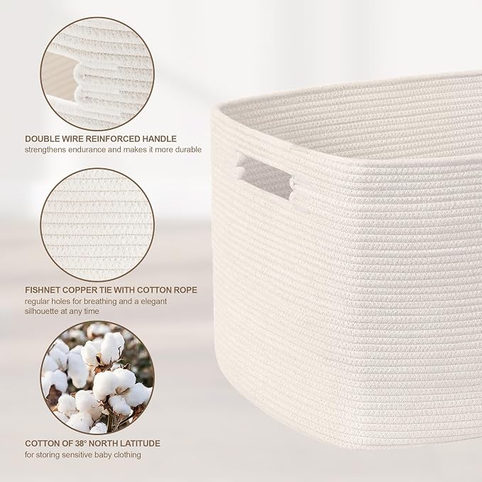 100L Extra Large Woven Laundry Basket Hamper with Handles, White | collapsible wicker hamper, storage for dirty clothes, toys, blankets, gifts, living room, bedroom, bathroom, 24"x16"x16"