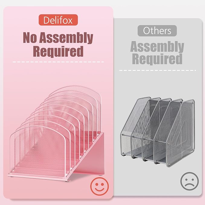 Inclined Desk File Organizer, 8-Section Upright Desk Organizer Standing File Sorter for Office Classroom Desktop Organization (Pink, 8)