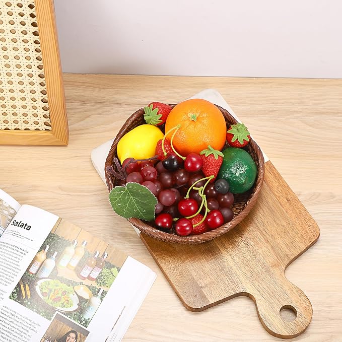 Hipiwe Round Key Bowl Tray Basket For Entryway Table Small Rattan Basket | Decorative Fruite Basket Serving Trays Wicker Storage Basket for Kitchen Coffee Table Livingroom, Brown