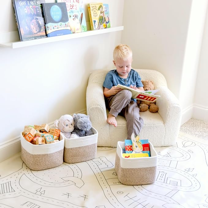 NaturalCozy Storage Cubes 9”x9”x7”Cotton Rope Woven Baskets for Organizing 3-Pack | 9 Inch Cube Storage Bin | Small Basket for Shelf Nursery, Pantry, Decorative Plant, Bathroom Closet, Toy Gift