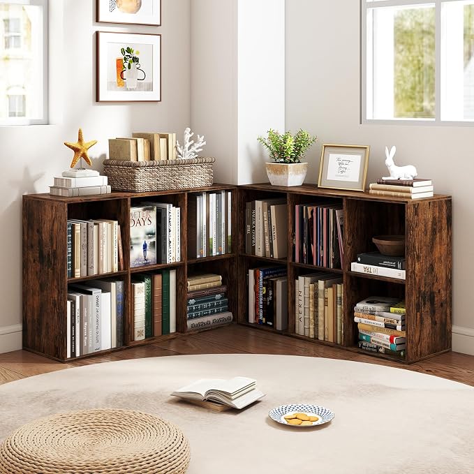 Giantex 6-Cube Bookcase, 3-Tier Cubby Bookshelf, Horizontal Vertical Display Rack with Anti-Tipping Kits, Modern Storage Organizer Shelf Unit for Living Room, Home Office, Rustic Brown | Horizontal Vertical Display Rack with Anti-Tipping Kits, Modern S...