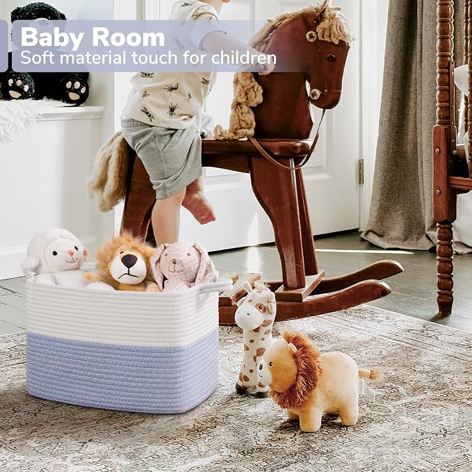 Goodpick Rectangle Woven Storage Basket, 13" x 10" x 9", Light Blue | Dog Toys, Books & Shoes Storage, Closet & Shelf Organization, Built-In Handles, Decorative Gift Baskets Empty