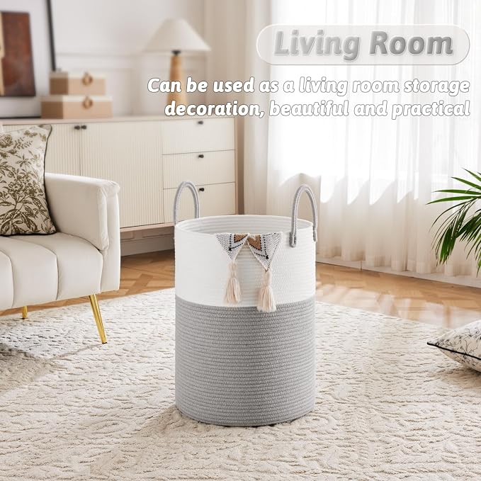Artfeel Laundry Basket,Woven Cotton Rope Laundry Hamper,100L for Decorative Storage of Dirty Clothes,Toys and Blankets in Bathroom,Baby Room and Living Room