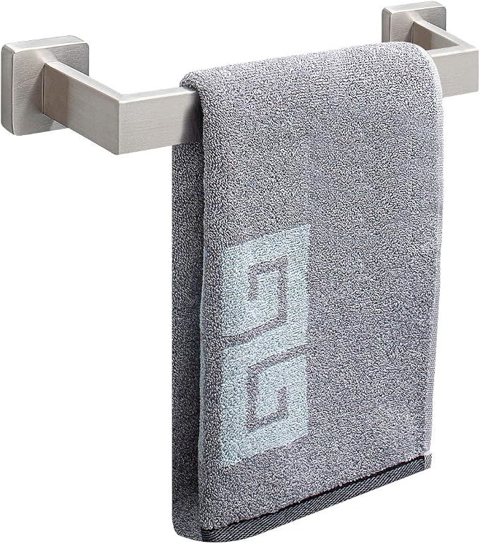 NearMoon Towel Bar, Bath Accessories Premium Thicken Stainless Steel Square Shower Towel Rack for Bathroom, Towel Holder Wall Mounted (1 Pack, Brushed Nickel, 12 Inch)