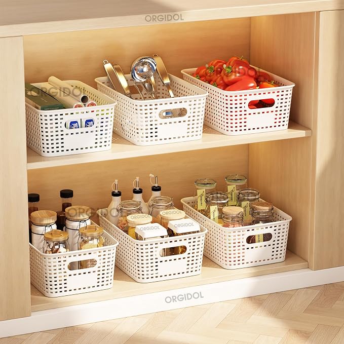 ORGIDOL Plastic Storage Basket with Lids 10 Pack Stackable Storage Bins Containers with Lid, Decorative Storage Boxes for Organizing Shelves, Drawers, Playroom, Classroom, Office, Closet, White