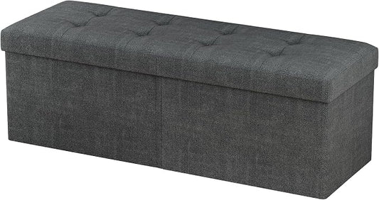 31.5 Inch Foldable Storage Ottoman Bench for Bedroom, Dark Gray | Foldable Footstool, Multi-Functional Foot Rest, End of Bed Bench, Large Hidden Storage Space, Storage Chest For Living Room