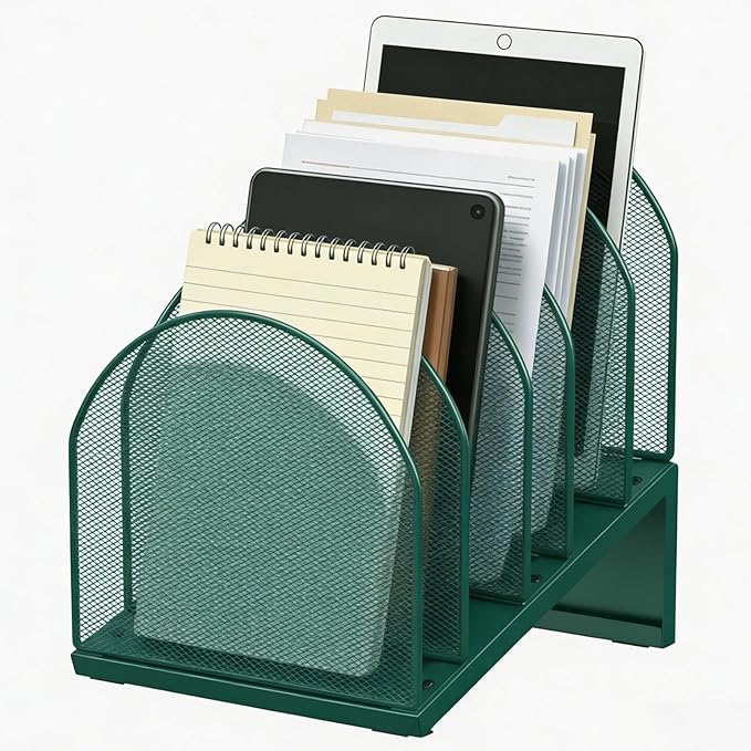 gianotter Desktop File Organizer, Desk Organizer with 5 Compartments, Paper Organizer for Desk, Workspace Organizers for Office Supplies (Green, Inclined Style)
