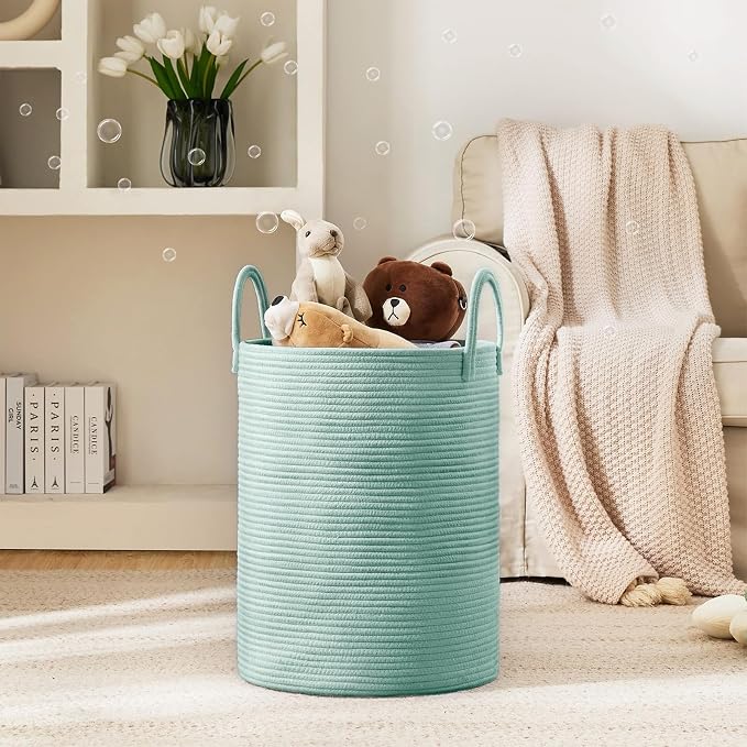 YOUDENOVA Cotton Rope Laundry Hamper Basket, 58L Blanket Basket for Nursery