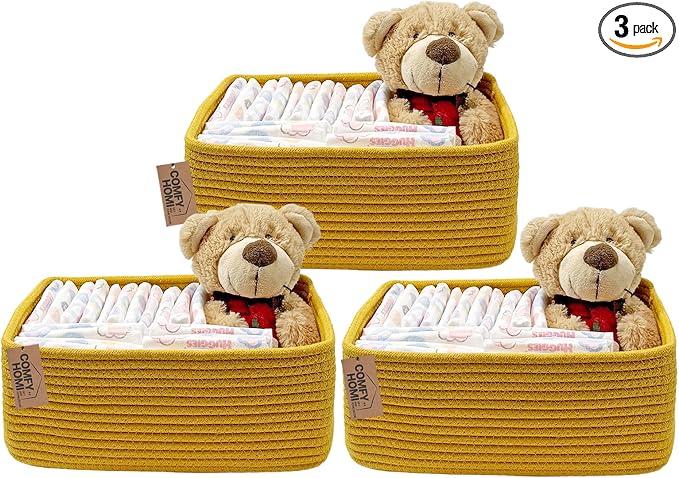 COMFY HOMI 11.5"x7.5"x4.7" Storage Baskets for Organizing | Cotton Rope Woven Basket | Toy Storage Bin Box | Basket for Shelves, Closet Organizer Bin, Decorative Closet Shelf, 3 Pack,