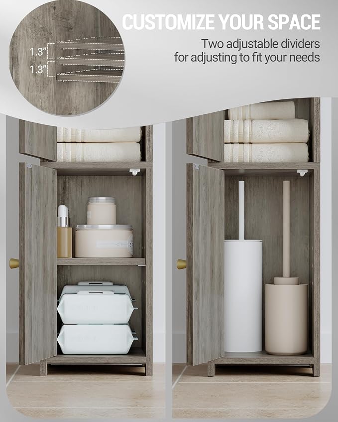 Hzuaneri Bathroom Storage Cabinet, Small Corner Floor Cabinet with 2 Doors | Narrow Toilet Paper Cabinets with Adjustable Shelf, Bathroom Organizer for Small Spaces, 7.9" D x 7.9" W x 29.5" H Greige