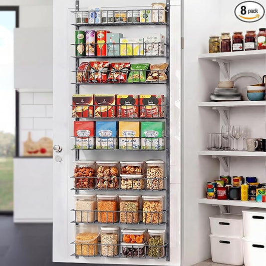 ElegantArray 8-Tier Pantry Door Organizer, Deep Gray | Over The Door, Hanging Spice Rack Shelves, Home Office Laundry Room Bathroom & Kitchen, Rack and Storage