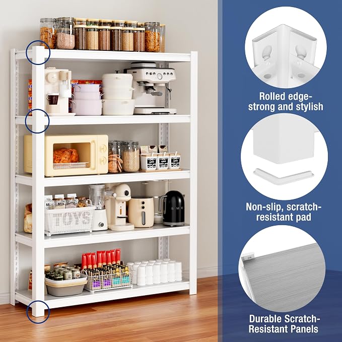 WORKPRO 5-Tier White Shelving with Board, 36.2”Wx16.5”Dx72”H, 3000LBS Load