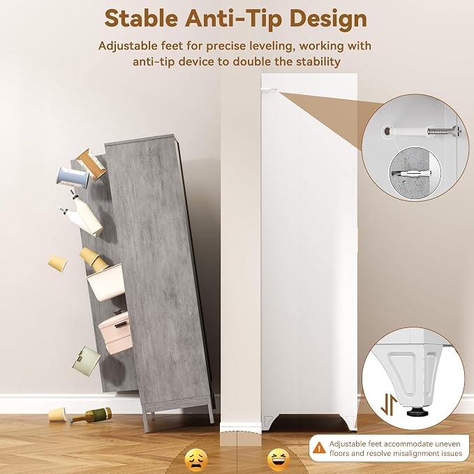 Polup 75" Pantry Cabinet, Tall Metal Storage Cabinet with Doors and Shelves | White Kitchen Cabinet, 5 Adjustable Shelving, Heavy-Duty Steel, Gold Handles, 4 Standing Feet, for Garage Office & Laundry