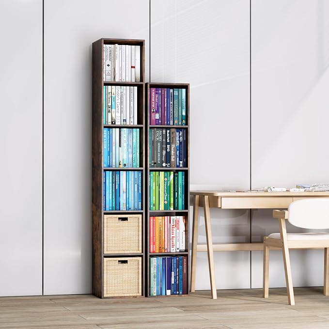 Cube Storage Organizer, 6 Cube Retro Bookshelf, Freestanding 6 Tier Open Shelf, Rustic Brown Retro Shelves for Home Office, Bedroom, Living Room, Study