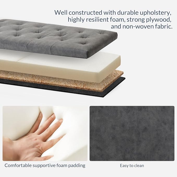 BELLEZE Storage Ottoman, Tufted Ottoman with Close Hinge, Foot Rest for Living Room (Rustic Gray, 47 inch)
