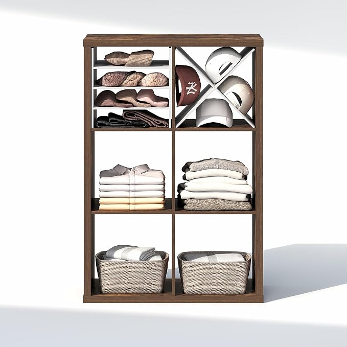 Furinno Cubic Extra Thick 6-Cube Closet Organizers and Storage, Amber Pine | 14.6 x 30 x 44 in, Open Shelf Closet Storage, Closet Organizer, for Wardrobe, Bedroom, Living Room