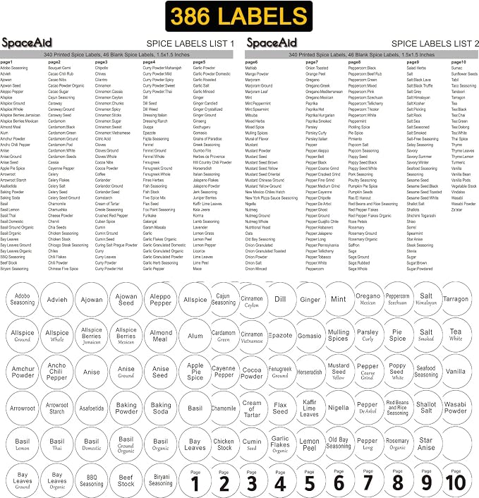 SpaceAid Spice Rack Organizer with 28 Spice Jars, 386 Spice Labels, Chalk Marker and Funnel Set for Cabinet, Countertop, Pantry, Cupboard or Door & Wall Mount - 28 Jars, 13.4" W × 10.8" H, White