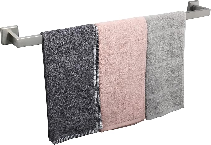 TocTen Bath Towel Rack - Square Base Thicken SUS304 Stainless Steel Towel Bar for Bathroom, Bathroom Accessories Towel Rod Heavy Duty Wall Mounted Towel Holder. (Brushed Nickel, 30)